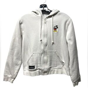 Vintage Walt Disney World Womens Medium White Full Zip Hooded embroidered Mickey